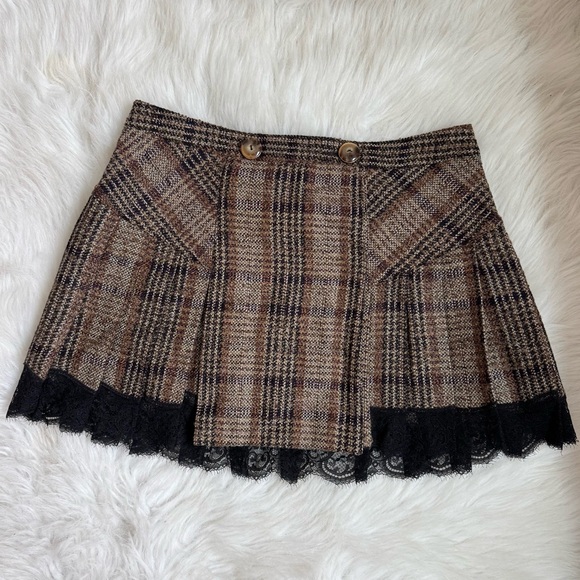 D&G dolce & gabbana houndstooth plaid lace mini vintage pleated mini skirt - Picture 1 of 7